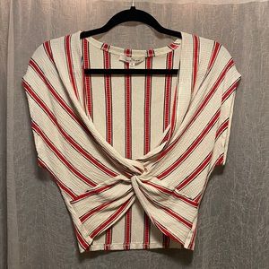 Cream and red short sleeve crop top